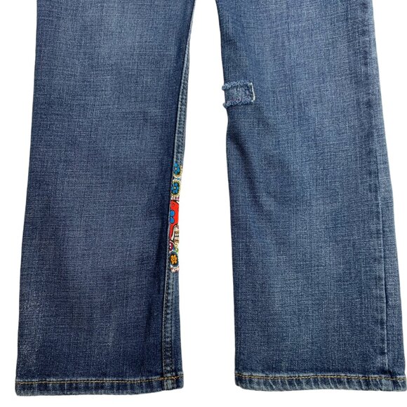 Cat Jack Stretch Jeans Day of the Dead Boho Sugar Skull Patch Red Black Girls 14 - Picture 9 of 12